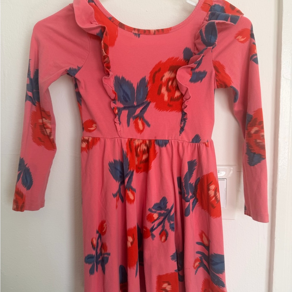 Tea Collection Pink Floral Ruffle-Front Long Sleeve Dress